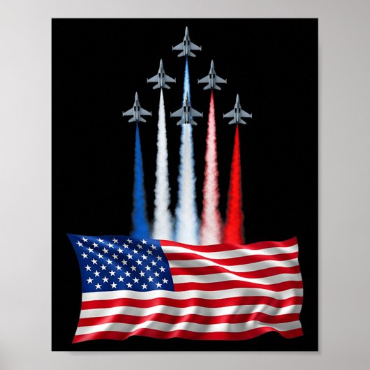 Independence day american flag jet planes red whit ポスター (正面)