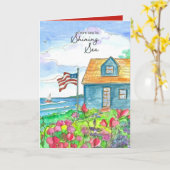 Independence Day American Flag Sea To Shining Sea カード (黄色い花)