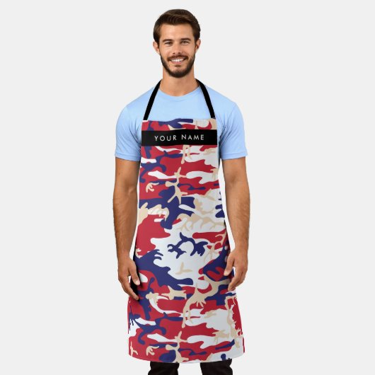 Independence day Camouflage Your name Personalize エプロン (着用した状態)