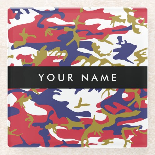 Independence day Camouflage Your name Personalize ガラスコースター (正面)