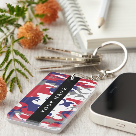 Independence day Camouflage Your name Personalize キーホルダー (正面右)