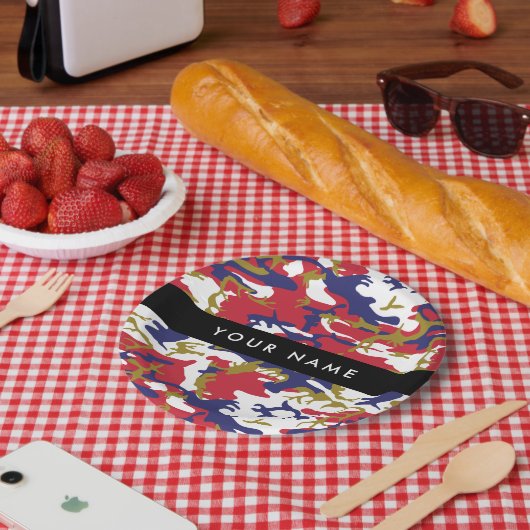 Independence day Camouflage Your name Personalize ペーパープレート (ピクニック)