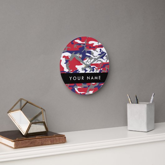 Independence day Camouflage Your name Personalize ラウンド壁時計 (オフィス)
