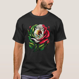 Independence Day Mexico Flag Rose Mexican Women Gi Tシャツ