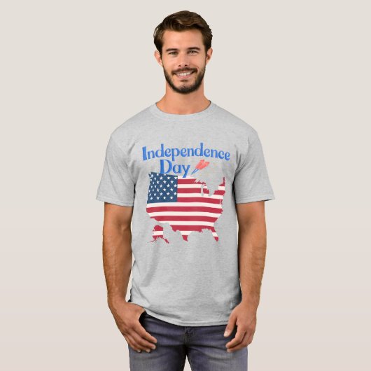 Independence Day USA Flag Map Men's Patriotic Tシャツ (正面フル)