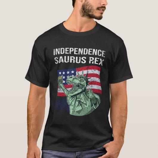 independence saurus Rex 4th of July day statue of  Tシャツ (正面)