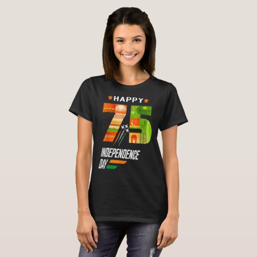 India 75th Independence Day India Independence Day Tシャツ (正面フル)