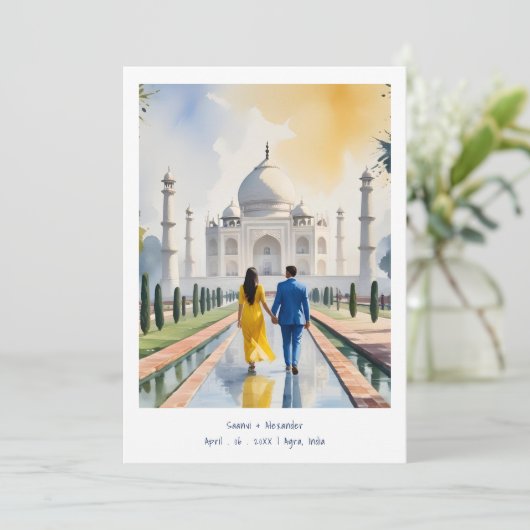 India Agra Taj Mahal Romantic Cityscape Wedding 招待状 (スタンド正面)