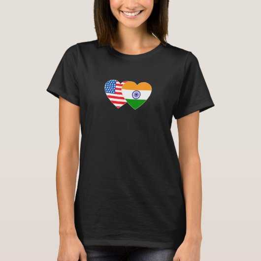 India and USA Flag Twin Heart for Indian Americans Tシャツ (正面)