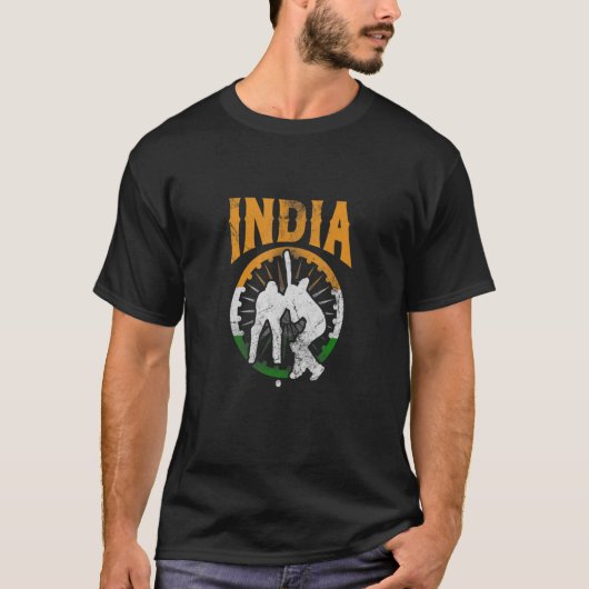 India Cricket Player Indian Cricket Team Flag Dist Tシャツ (正面)