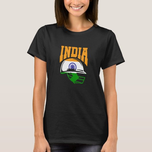 India Cricket Player Indian Cricket Team Helmet Fl Tシャツ (正面)
