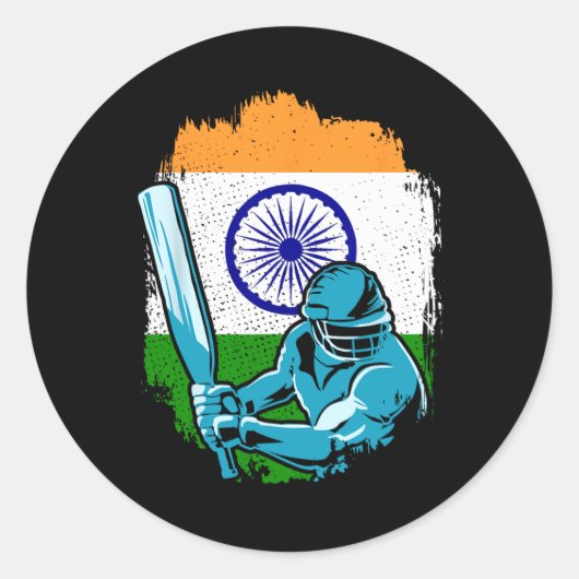 India Cricket Player Indian Flag Cricket Fan  ラウンドシール (正面)