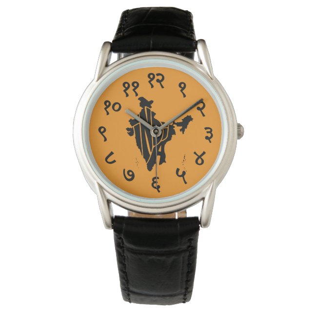 India Devanagari Map Typography Watch 腕時計 (正面)