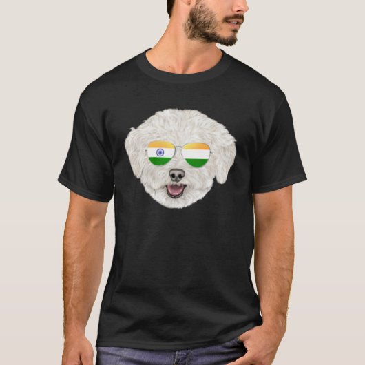 India Flag Bichons Frise Dog India Pocket Tシャツ (正面)