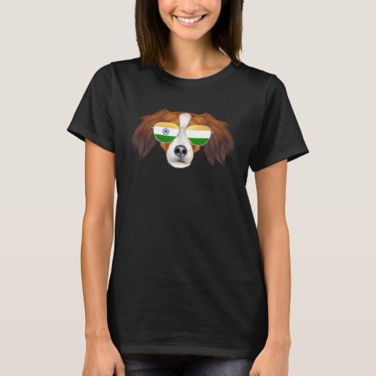 India Flag Nederlandse Kooikerhondje Dog India Poc Tシャツ (正面)