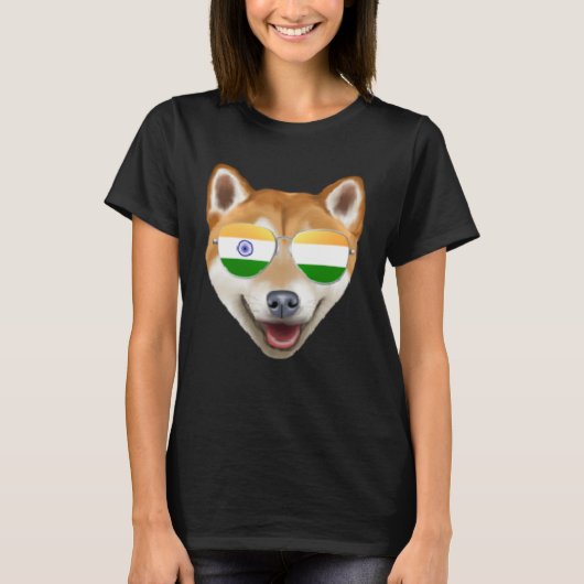 India Flag Shiba Inu Dog India Pocket Tシャツ (正面)