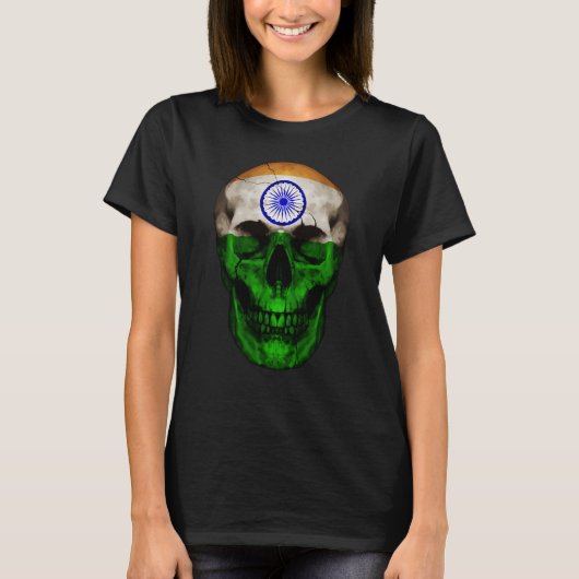 India Flag Skull Indian Roots Proud Patriotic Tシャツ (正面)