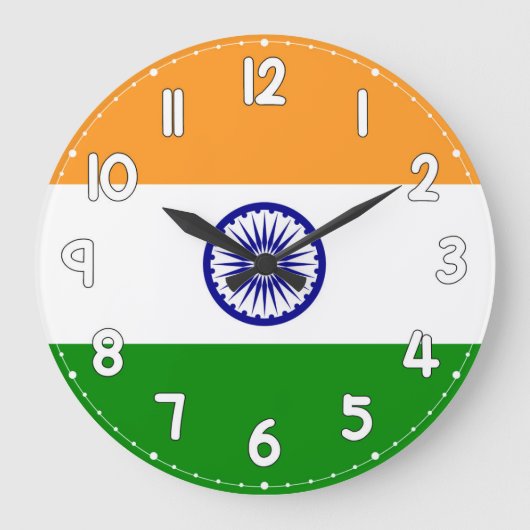 India Flag Wall Clock – Patriotic Indian Decor ラージ壁時計 (正面)