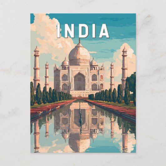 India Illustration Travel Art Vintage ポストカード (正面)