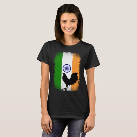 India Indian flag game fowl rooster gallero gamefo Tシャツ (正面フル)