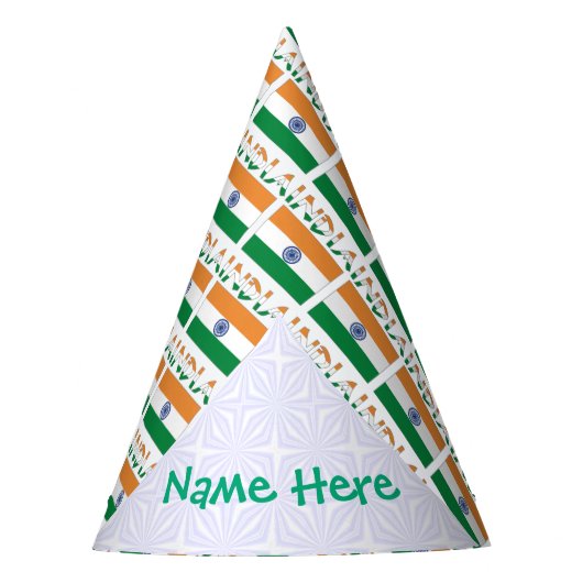 India Indian Flag Tiled Green Personalized Name パーティーハット (正面)