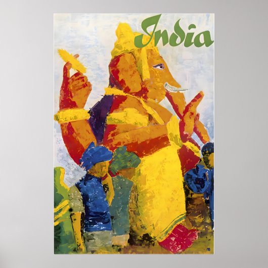 India Painting Ganesh Print Hindi Art ポスター (正面)