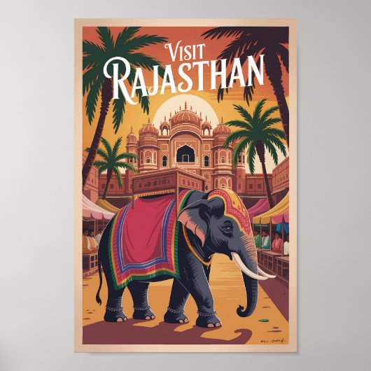 India Rajasthan Illustration Travel Art Vintage ポスター (正面)