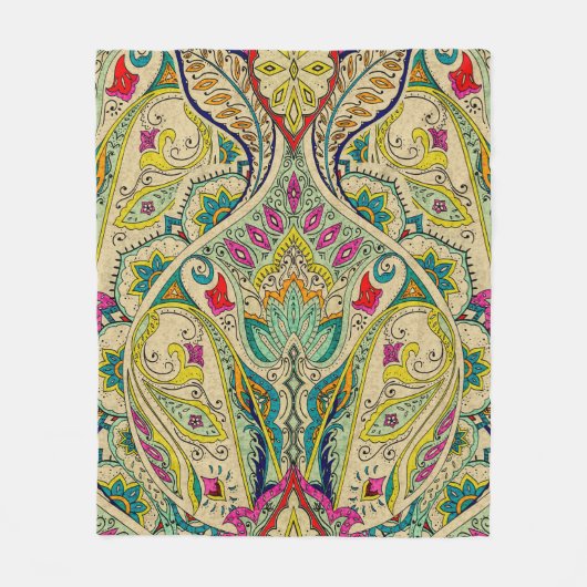 India seamless paisley pattern, decorative border. フリースブランケット (正面)