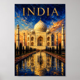 India: Sunrise Glow Taj Mahal Art Souvenir ポスター
