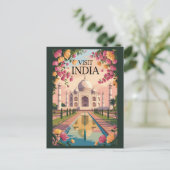 India Taj Mahal Illustration Travel Art Vintage ポストカード (スタンド正面)