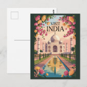India Taj Mahal Illustration Travel Art Vintage ポストカード (正面/裏面)