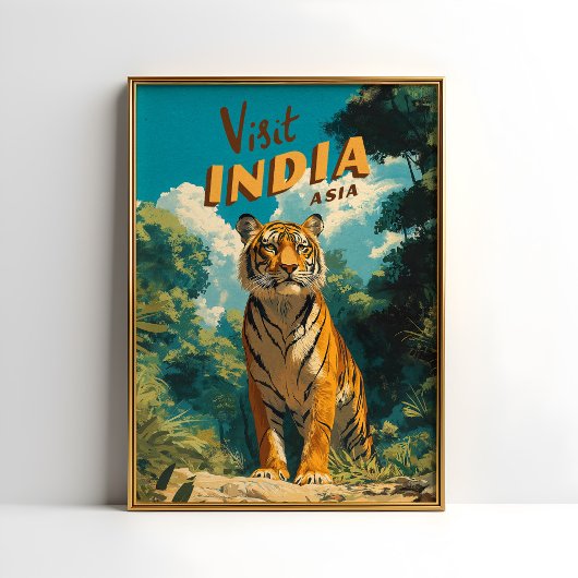 India Tiger Vintage Travel ポスター