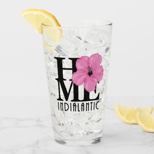 Indialanticの家のピンクのハイビスカス タンブラーグラス (アイス正面)