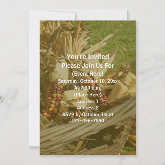 Indian Corn Wicker Basket Fall 招待状 (正面)