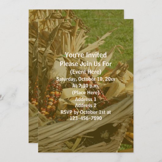Indian Corn Wicker Basket Fall 招待状 (正面/裏面)