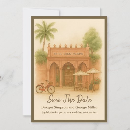 Indian Courtyard Destination wedding save the date 招待状 (正面)