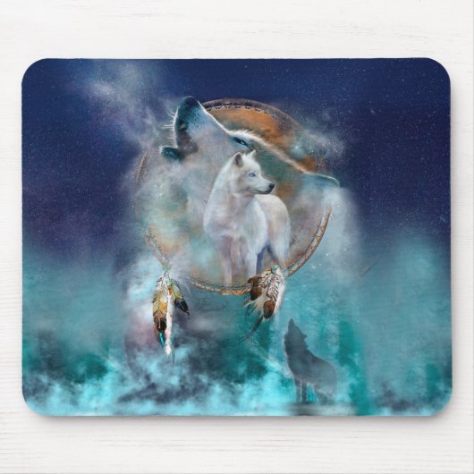 Indian dreamcatcher and ethnic tribal head wolf マウスパッド (正面)