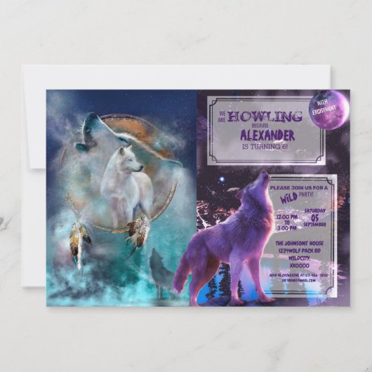 Indian dreamcatcher and ethnic tribal head wolf 招待状 (正面)