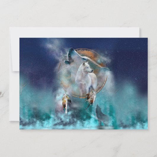 Indian dreamcatcher and ethnic tribal head wolf 招待状 (裏面)