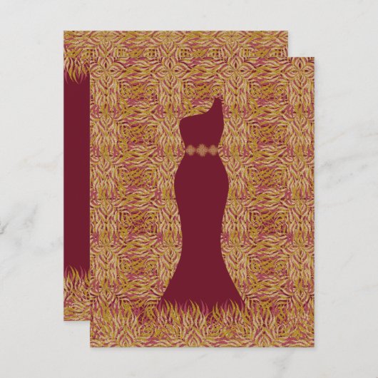 Indian elegant floral gold 招待状 (正面/裏面)