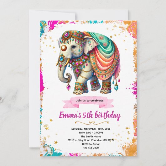 Indian Elephant Party Invitation 招待状 (正面)