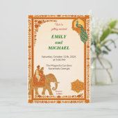 Indian Elephant & Peacock Floral Wedding Invitatio 招待状 (スタンド正面)