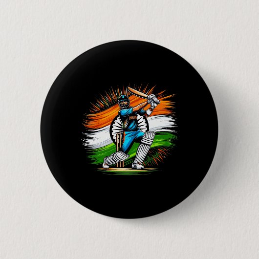Indian Flag Cricket Lover Fan India Pride Men Wome 缶バッジ (正面)