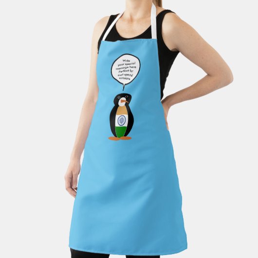 Indian Flag Talking Ms Penguin Personalized Text エプロン (インサイチュ)