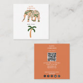Indian Floral Paisley Ornate Elephants スクエア名刺 (正面/裏面)