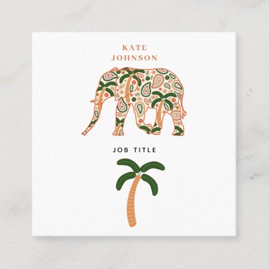 Indian Floral Paisley Ornate Elephants スクエア名刺 (正面)
