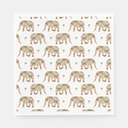 Indian Floral Paisley Ornate Elephants スタンダードランチョンナプキン (正面)