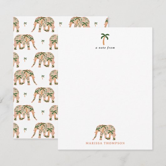 Indian Floral Paisley Ornate Elephants ノートカード (正面/裏面)