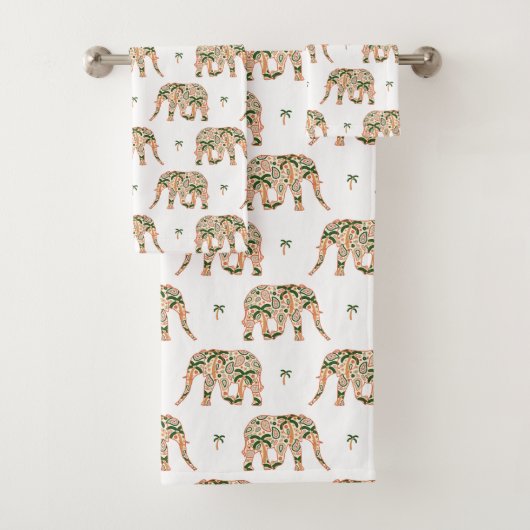 Indian Floral Paisley Ornate Elephants バスタオルセット (インサイチュ)