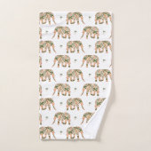 Indian Floral Paisley Ornate Elephants バスタオルセット (ハンドタオル)